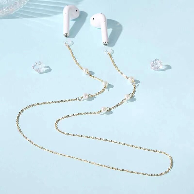 HUHUI Airpods Chain Beaded Cordless Wireless Headphone Holder Anti-Lost Accessories Stainless Steel Unisex Necklace  Gift