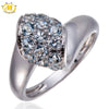 HUTANG 0.85Ct Genuine Aquamarine Gemstone Solid 925 Sterling Silver Ring Fine Fashion Jewelry