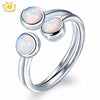 HUTANG Natural Opal Solid 925 Sterling Silver Engagement Open Ring Gemstone Fine Jewelry Women's Gift New Arrival
