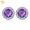 HUTANG Stud Earrings Women Round Earring For Women Garnet Fashion Solid 925 Sterling Silver Brinco Feminino Purple
