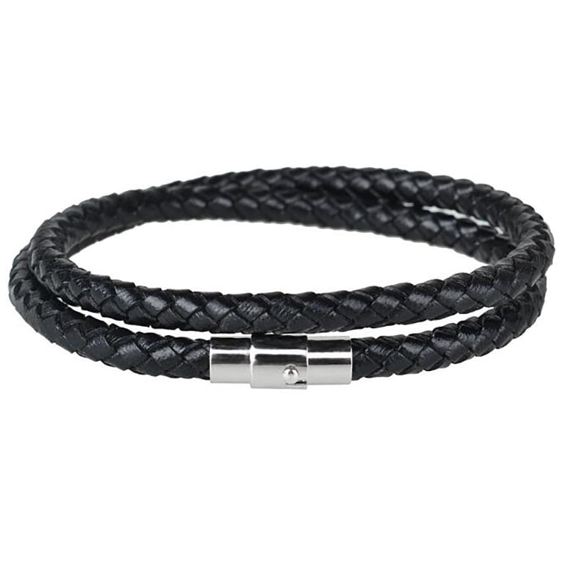 Handmade Woven Genuine Leather Bracelet Wrap Wrist Double Layers Bracelets Bangles with Magnet Clasp Male Jewelry