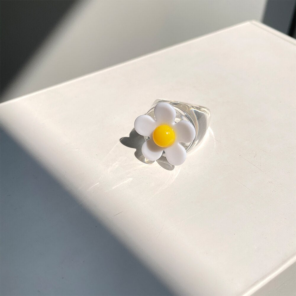 HZ 2021  Funny Cute Colorful Acrylic Resin Cartoon Animal Love Flower Ring Transparent for Women Girls Party Jewelry Gifts