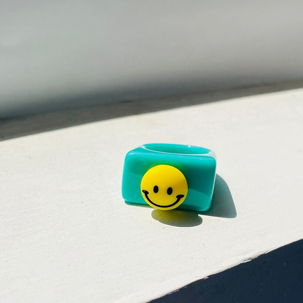 HZ 2021  Funny Cute Colorful Acrylic Resin Cartoon Animal Love Flower Ring Transparent for Women Girls Party Jewelry Gifts