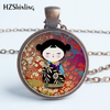 HZ--A293 Kokeshi Doll pendant, Kokeshi necklace charm Japanese jewelry, burgundy wine ethnic doll charm HZ1