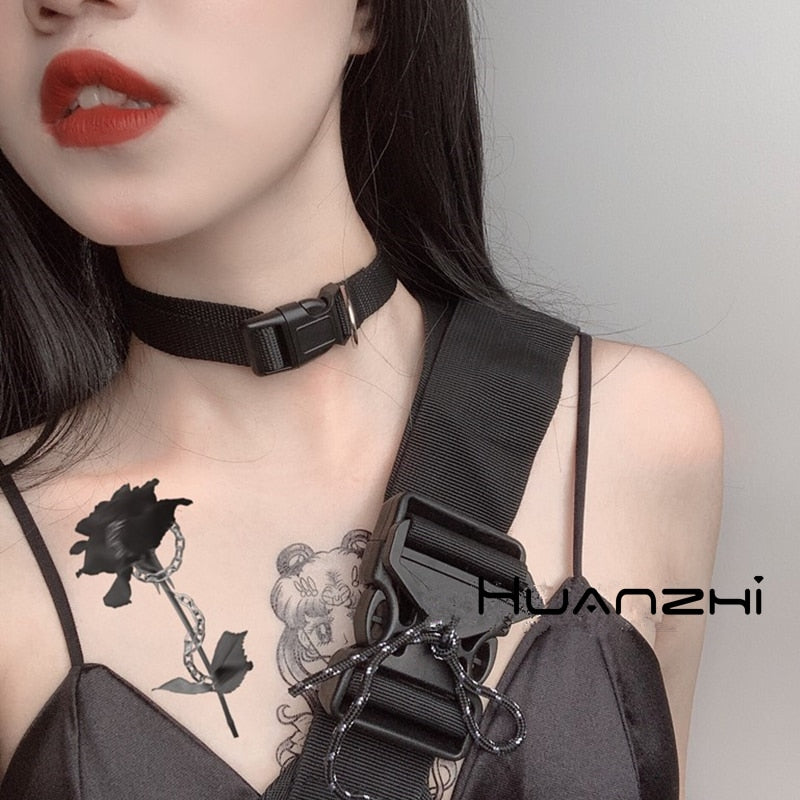 HZ Cool Girl Button 2021 Cloth Adjustable Punk Gothic Choker Black Short Chain Metal Line Necklace for Women Jewelry Party