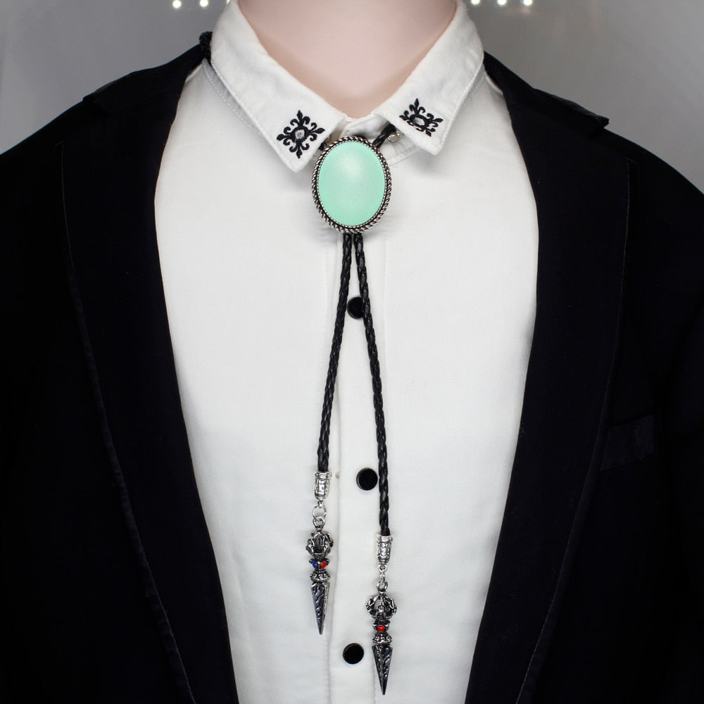 HZSHINLING Oval  Trendy Mint Green Bolo Tie Western Cowboy Shirt Accessory Red Black Po Jewelry Egg Bolo-ties necklace