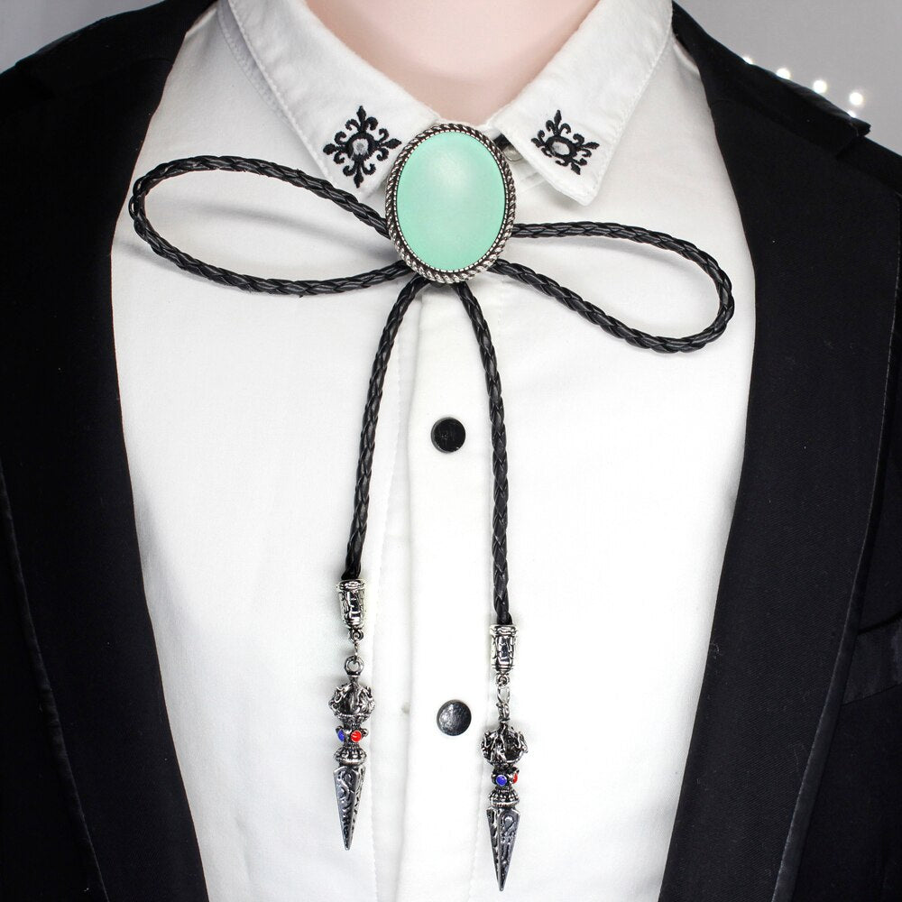 HZSHINLING Oval  Trendy Mint Green Bolo Tie Western Cowboy Shirt Accessory Red Black Po Jewelry Egg Bolo-ties necklace