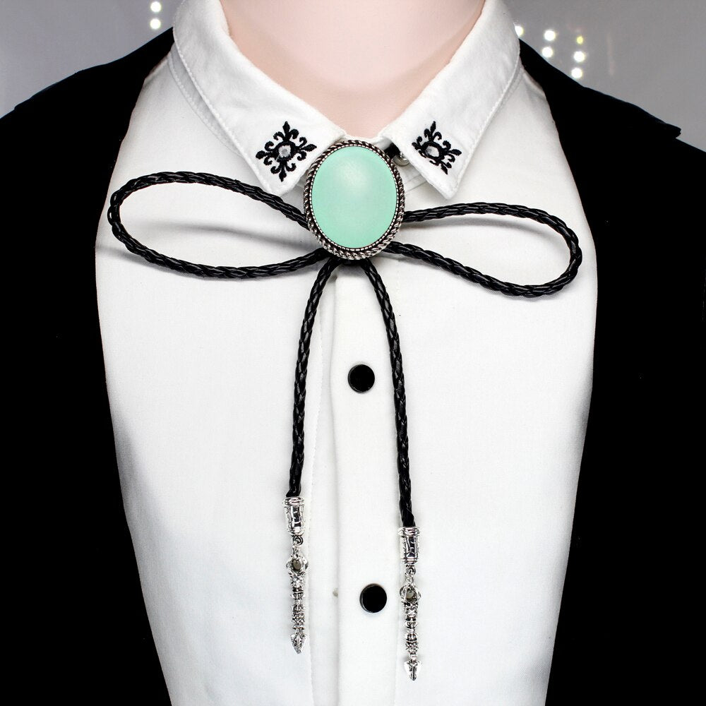 HZSHINLING Oval  Trendy Mint Green Bolo Tie Western Cowboy Shirt Accessory Red Black Po Jewelry Egg Bolo-ties necklace