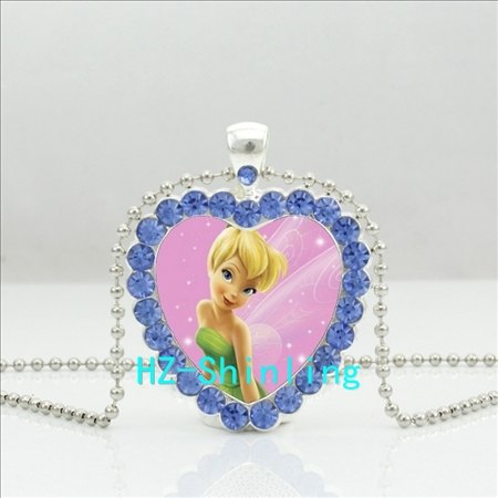 Tinkerbell Crystal Heart Necklace Cute Tinkerbell Cute Little Girl Pendant Heart Jewelry Crystal Pendant Necklace HZ6