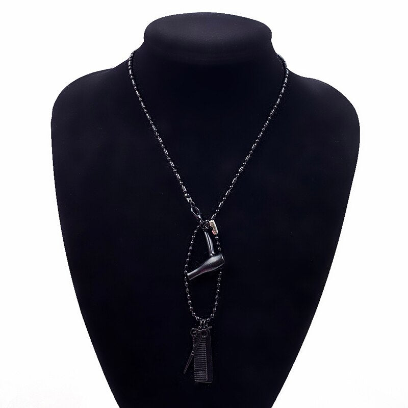 Hair Stylist Dryer Scissor Comb Tools Pendants Necklace Barber Shop Hair Dresser Sweater Chain Jewelry