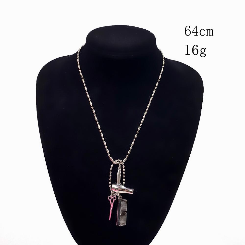 Hair Stylist Dryer Scissor Comb Tools Pendants Necklace Barber Shop Hair Dresser Sweater Chain Jewelry