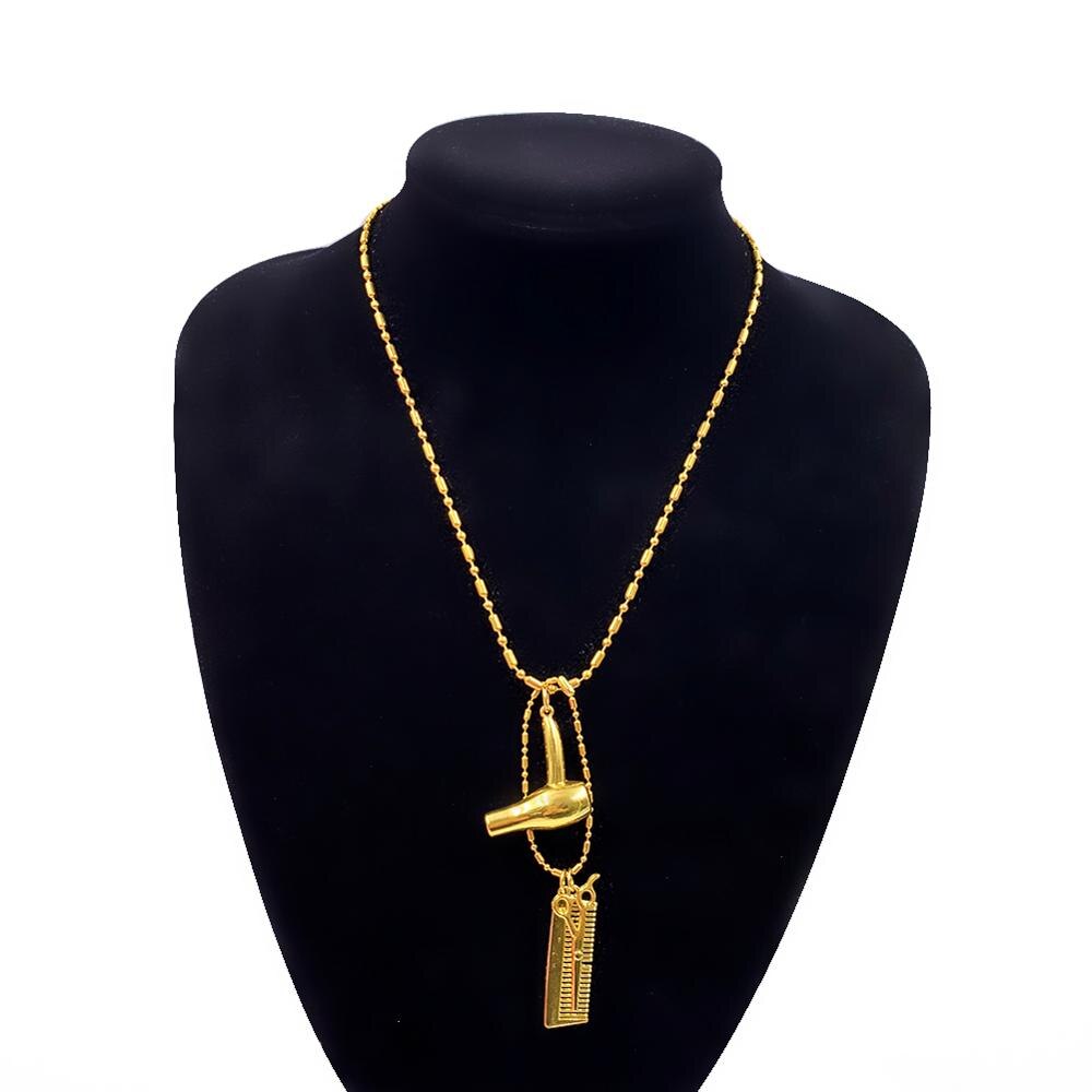Hair Stylist Dryer Scissor Comb Tools Pendants Necklace Barber Shop Hair Dresser Sweater Chain Jewelry