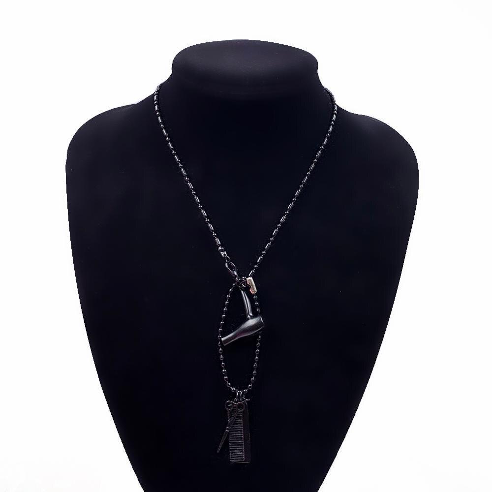 Hair Stylist Dryer Scissor Comb Tools Pendants Necklace Barber Shop Hair Dresser Sweater Chain Jewelry