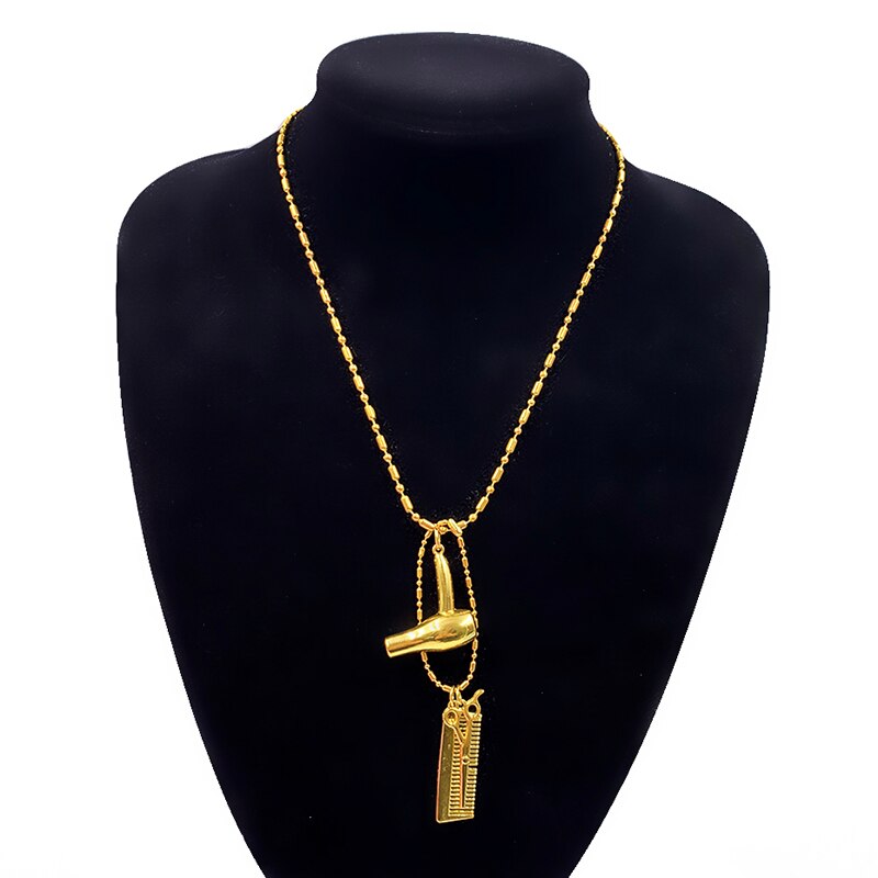 Hair Stylist Dryer Scissor Comb Tools Pendants Necklace Barber Shop Hair Dresser Sweater Chain Jewelry