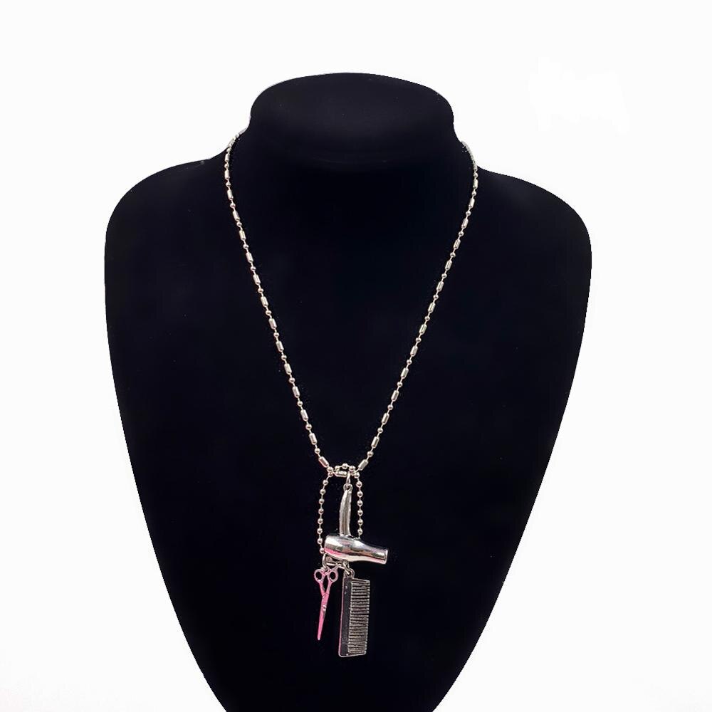 Hair Stylist Dryer Scissor Comb Tools Pendants Necklace Barber Shop Hair Dresser Sweater Chain Jewelry