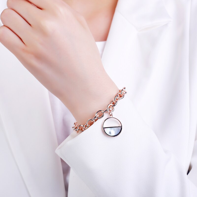 Half Round Shell Bracelets for Women Natural Seashell Gold Slivery Color Link Chain Charm Bracelet Jewelry Gifts Accessories