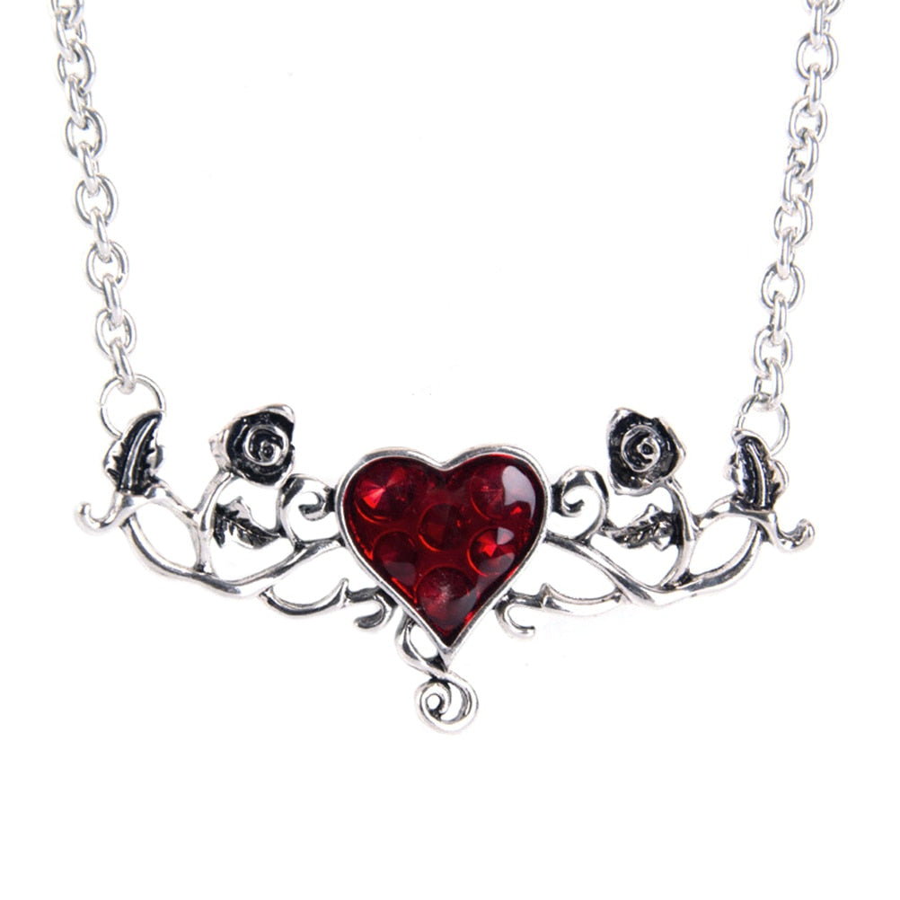 Halloween Blood Heart Rose Flower Necklace Punk Necklace Party Gothic Jewelry Red Crystal Necklace for Women