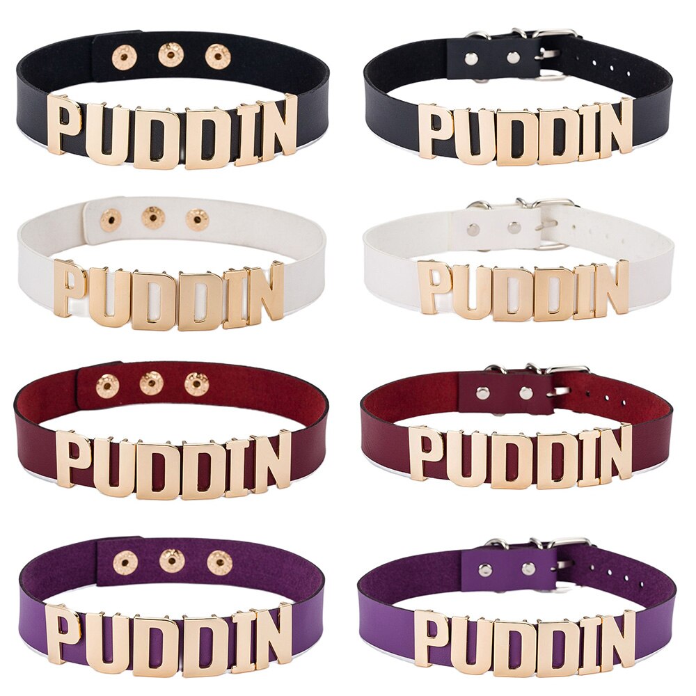 Halloween Cosplay Necklace Harleen Quinzel Puddin Letter Leather Clown Choker Necklaces