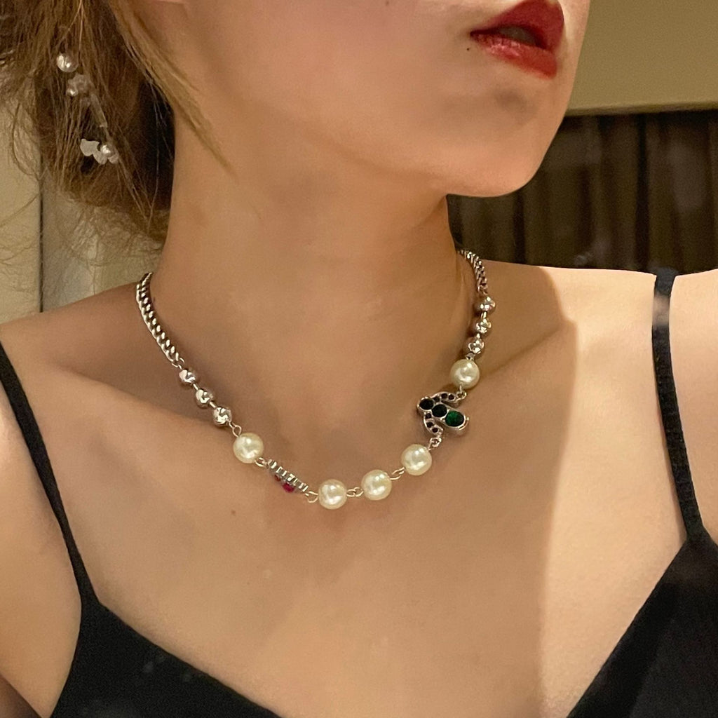 Halloween Ghost Necklaces Scary Creative Pearl Crystals Cactus Pendant Short Clavicle Chain For Women Accessories