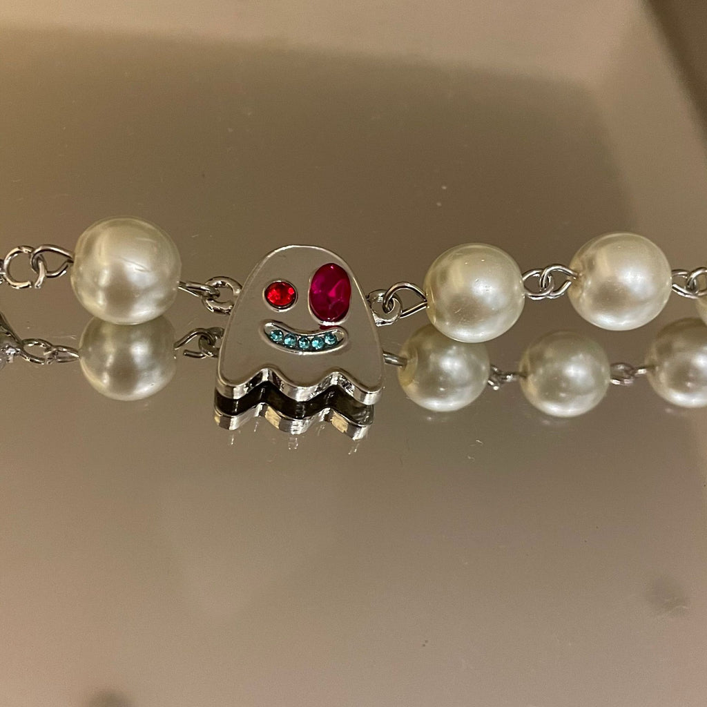 Halloween Ghost Necklaces Scary Creative Pearl Crystals Cactus Pendant Short Clavicle Chain For Women Accessories