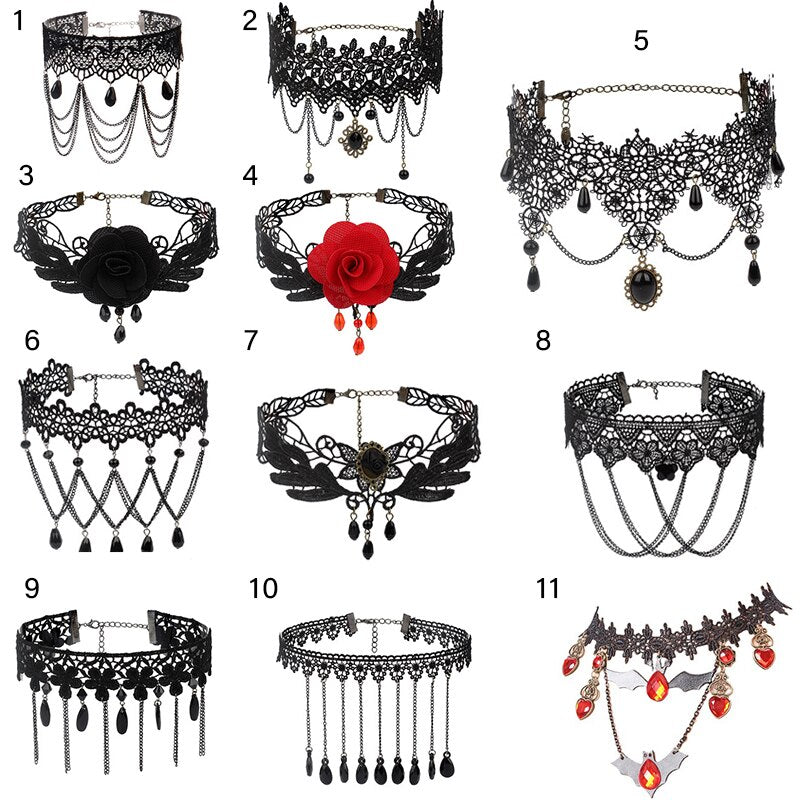 Halloween Sexy Gothic Punk Style Necklace Black Lace Neck Chain Collar Retro Victorian Women's Collar Steampunk Jewelry 2021