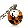 Halloween Witch necklace children accessories black cat bat jewelry glass dome pendant full moon necklaces trick or treat gift