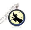 Halloween Witch necklace children accessories black cat bat jewelry glass dome pendant full moon necklaces trick or treat gift