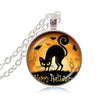 Halloween Witch necklace children accessories black cat bat jewelry glass dome pendant full moon necklaces trick or treat gift