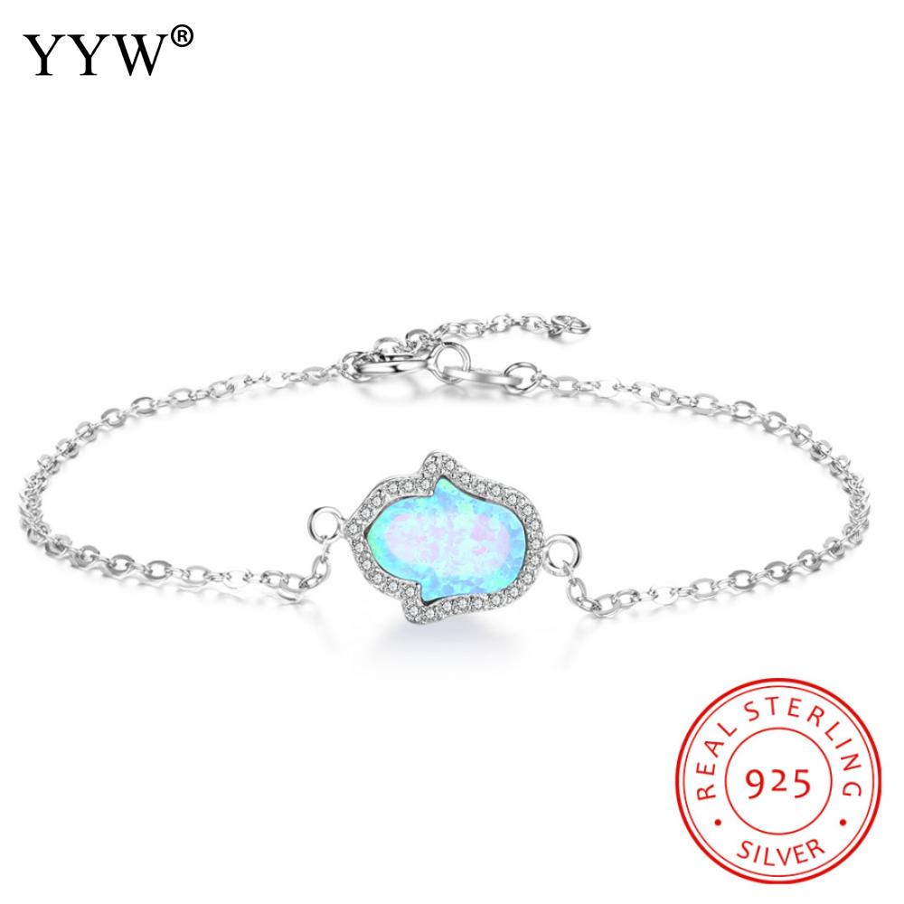Hamsa Charm Bracelets 925 Sterling Silver Bracelet with Opal Women Fine Jewelry Oval Chain Bracelets pulseras de plata 925