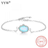 Hamsa Charm Bracelets 925 Sterling Silver Bracelet with Opal Women Fine Jewelry Oval Chain Bracelets pulseras de plata 925