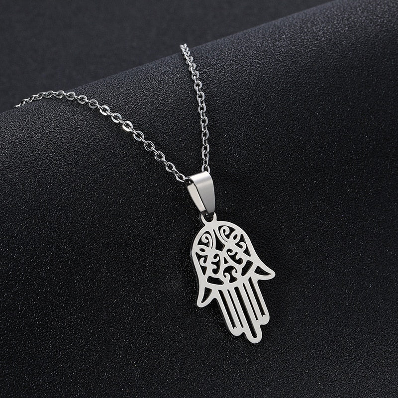 Hamsa Hand Pendant Necklace Women Men Amulet Stainless Steel Gold Silver Color Hand of Fatima Choker Jewelry Gift Clavicle Chain