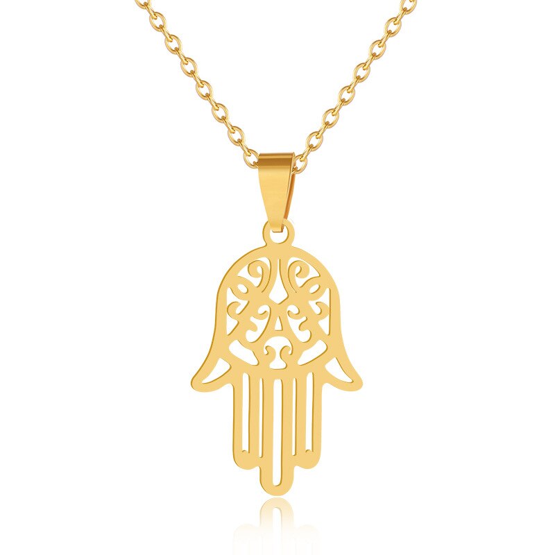 Hamsa Hand Pendant Necklace Women Men Amulet Stainless Steel Gold Silver Color Hand of Fatima Choker Jewelry Gift Clavicle Chain