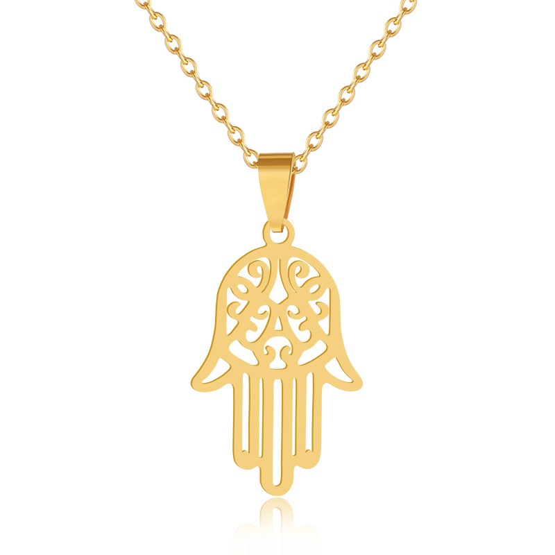 Hamsa Hand Pendant Necklace Women Men Amulet Stainless Steel Gold Silver Color Hand of Fatima Choker Jewelry Gift Clavicle Chain