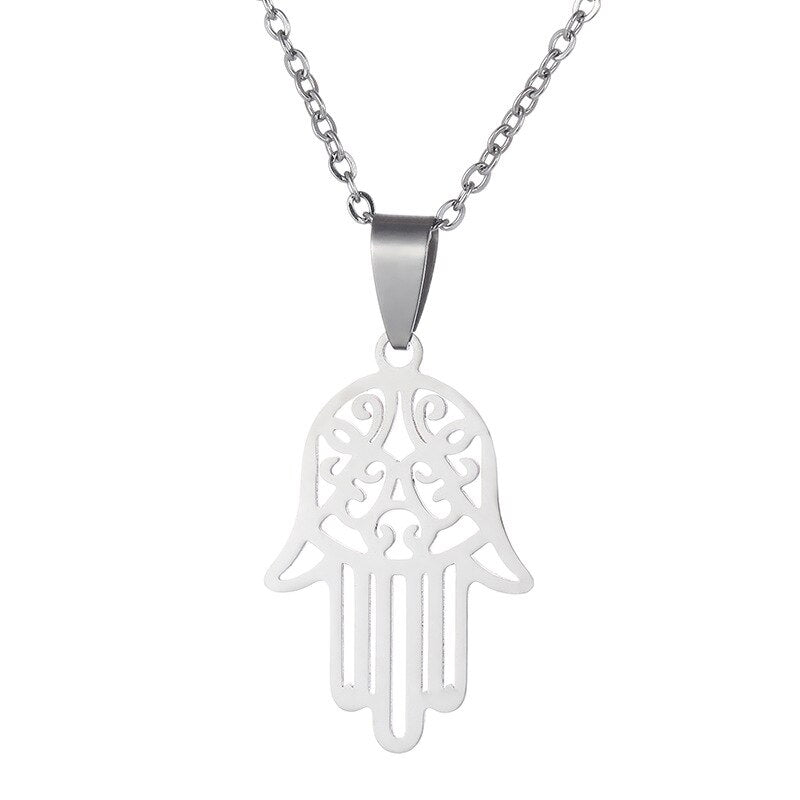 Hamsa Hand Pendant Necklace Women Men Amulet Stainless Steel Gold Silver Color Hand of Fatima Choker Jewelry Gift Clavicle Chain