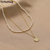 Han Edition Baroque Freshwater Pearl Necklace Simple Geometrical Irregular Multi-storey Clavicle Chain Necklace Pendant