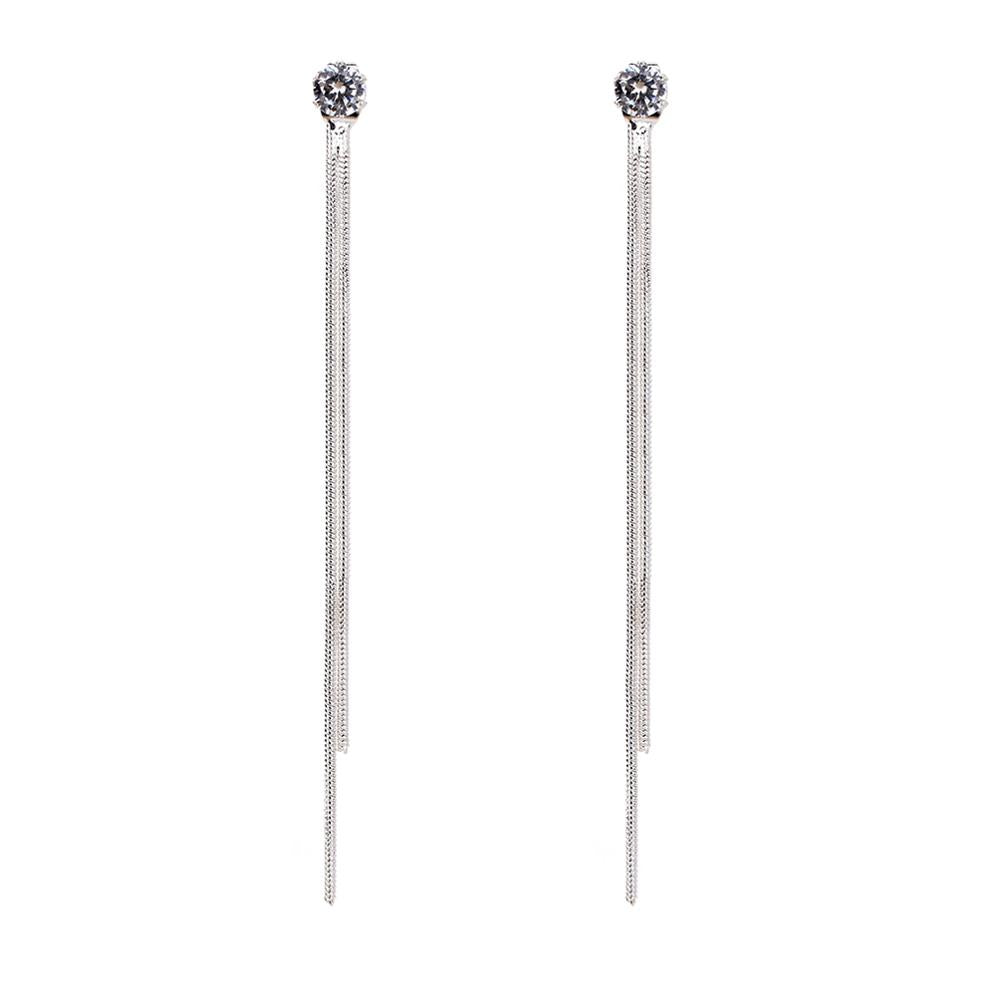 New Fashion Silver Plated Dangle Hanging Gem Stone Rhinestone Long Drop Earrings For Women Jewelry brincos bijoux