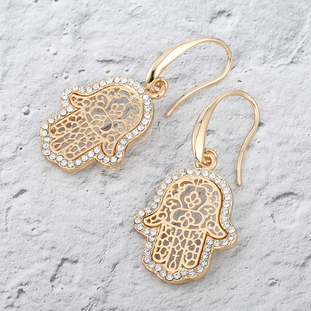 Hand Hamsa Crystal Woman Earrings Jewelry Gift Silvery Gold Vintage Charm Earring Woman Accessories  2022 New