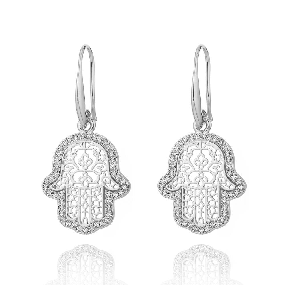 Hand Hamsa Crystal Woman Earrings Jewelry Gift Silvery Gold Vintage Charm Earring Woman Accessories  2022 New