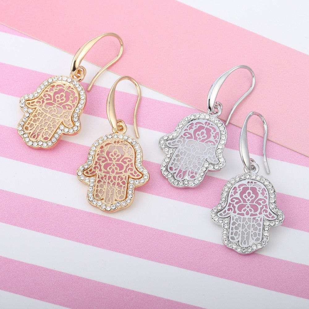 Hand Hamsa Crystal Woman Earrings Jewelry Gift Silvery Gold Vintage Charm Earring Woman Accessories  2022 New