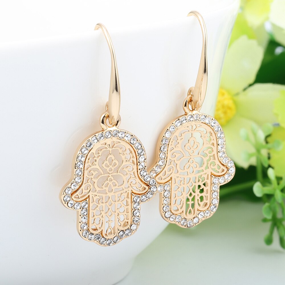 Hand Hamsa Crystal Woman Earrings Jewelry Gift Silvery Gold Vintage Charm Earring Woman Accessories  2022 New