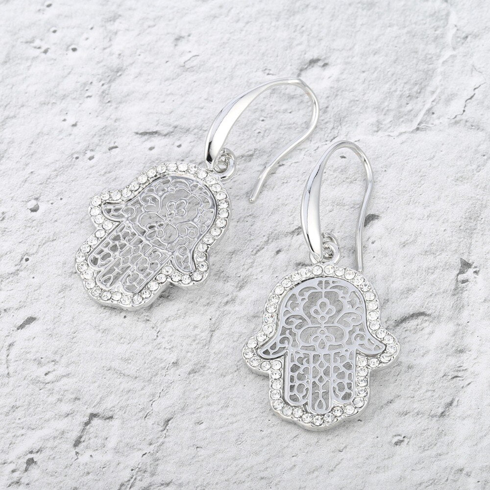 Hand Hamsa Crystal Woman Earrings Jewelry Gift Silvery Gold Vintage Charm Earring Woman Accessories  2022 New