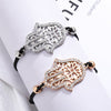 Hand Hamsa Fatima Bracelet Gold Silvery Crystal Pendant Hollow Rope Women Bracelets Leather Buddhism Jewelry Women Accessorie