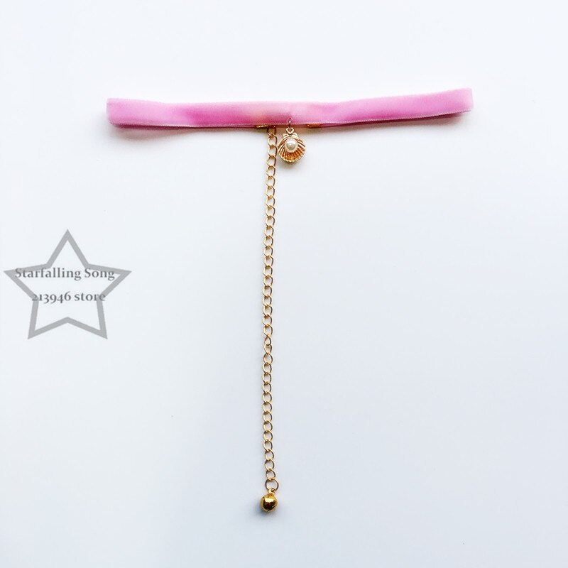 Handmade 12MM Shell Shape Pendant & Pink Velvet Ribbon Rope Jewelry Choker Necklaces