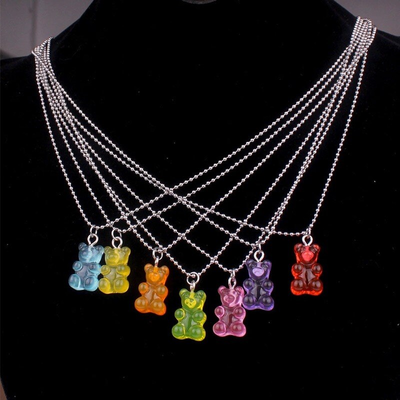 Handmade 6 Colors Cute Judy Cartoon Bear Chain Necklaces Candy Color Pendant Necklace For Women&Girl Daily Jewelry Party Gifts
