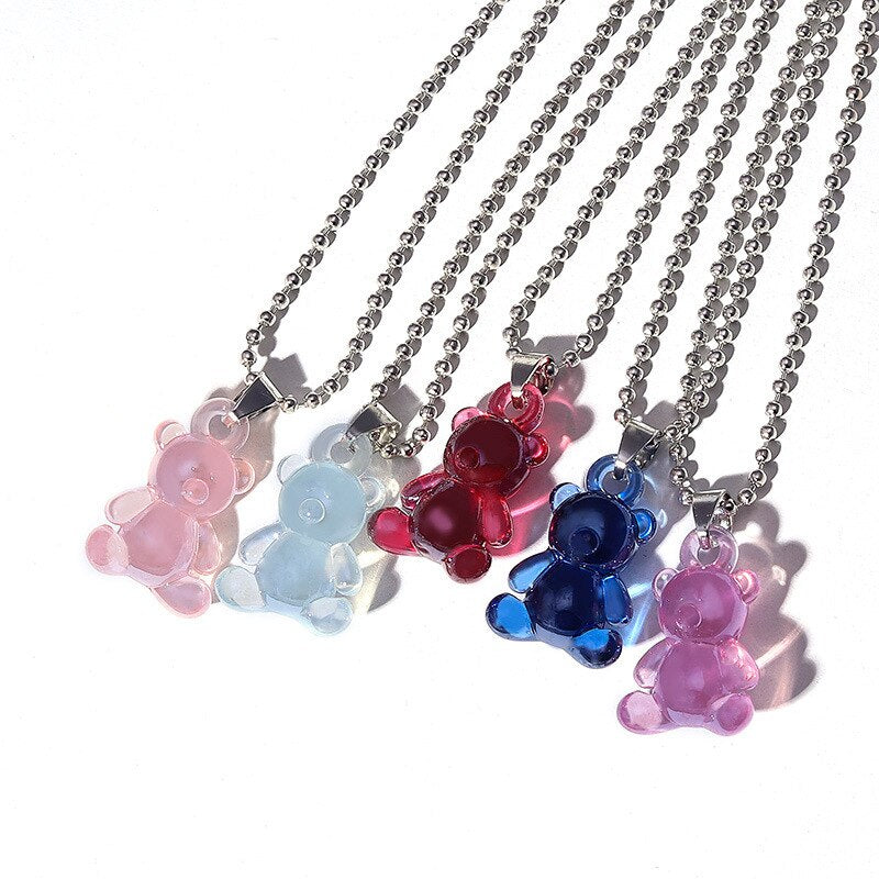 Handmade 6 Colors Cute Judy Cartoon Bear Chain Necklaces Candy Color Pendant Necklace For Women&Girl Daily Jewelry Party Gifts