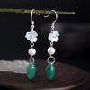 Handmade 925 sterling silver drop earrings DIY original shell flower pearl Dongling jade earrings elegant design women jewelry