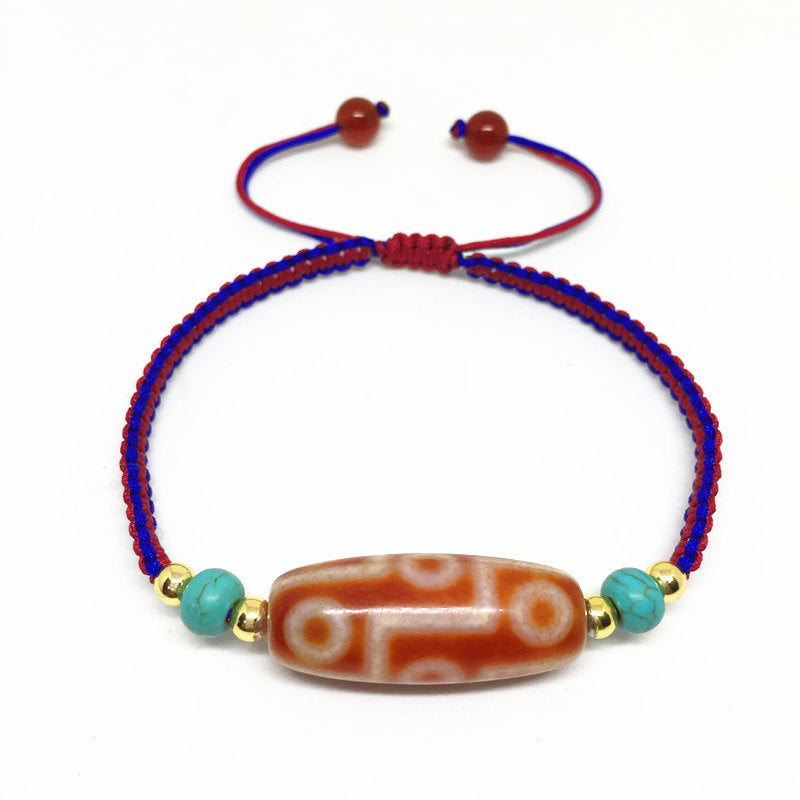 Handmade Ajustable Bracelet Agate 9 Eyes Tibetan Dzi Bead Amulet Good Luck Red Color High Quality
