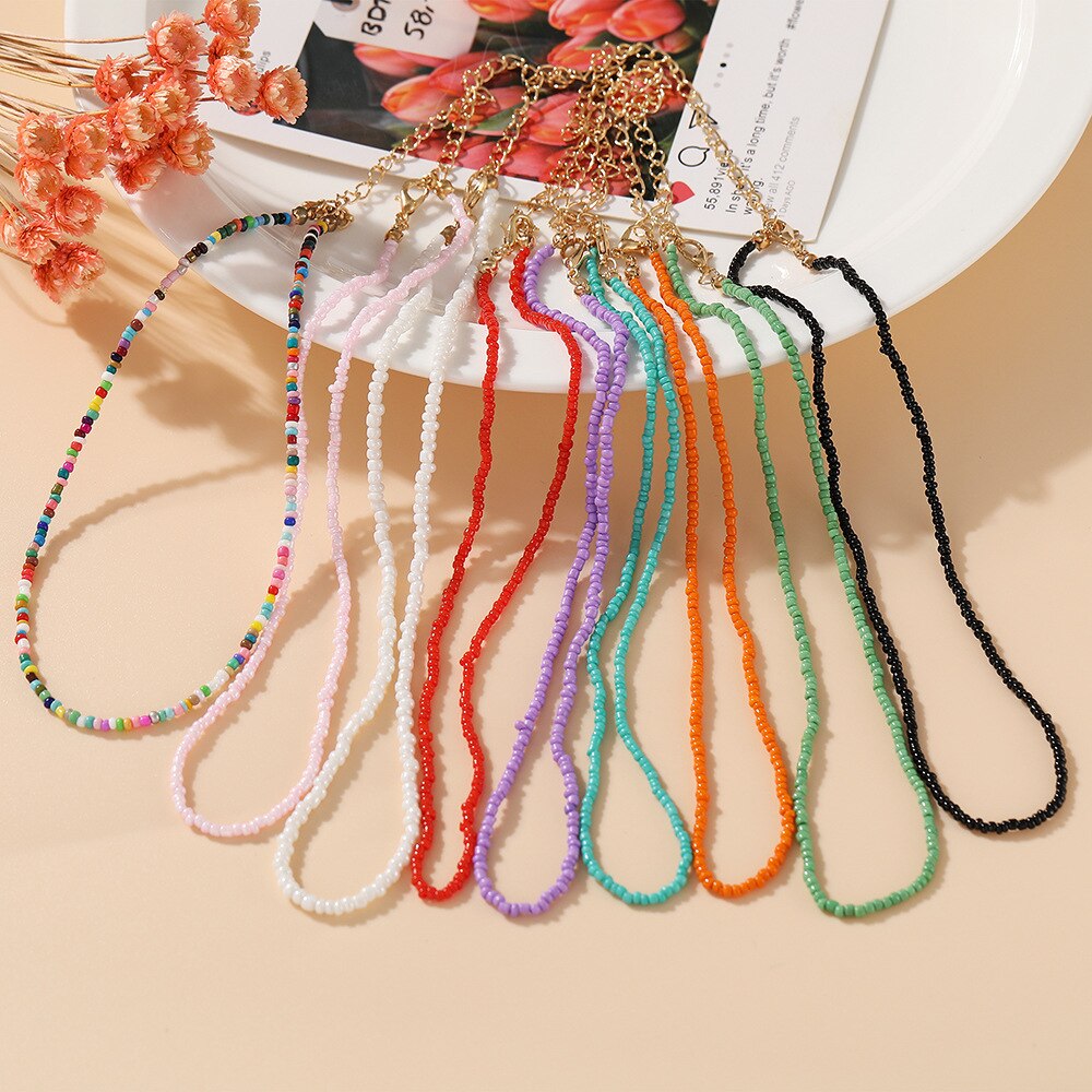 Handmade Bohemian Beads Chokers Necklaces for Women Girls Colorful Boho Short Clavicle Necklaces Jewelry  Gift