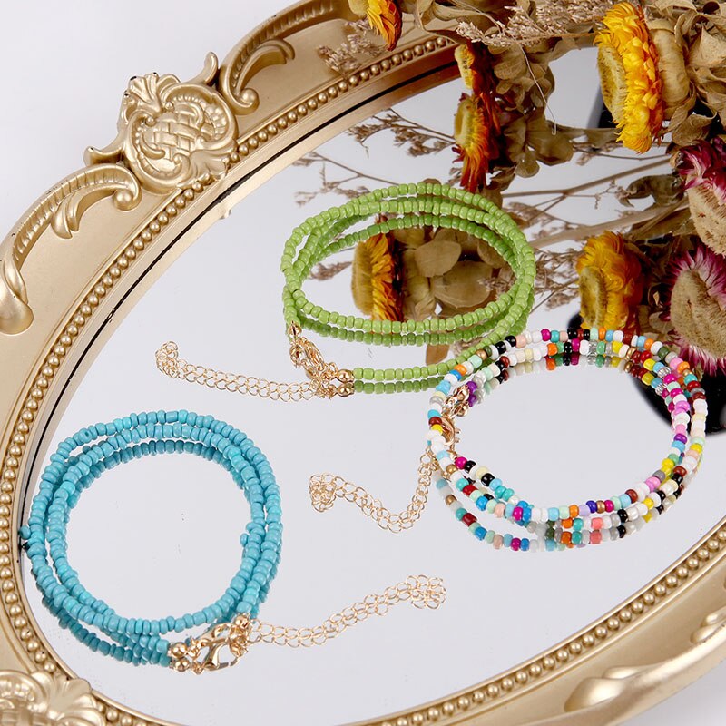 Handmade  Boho Colorful Resin Seeds Beads Short Necklaces Clavicle Choker Collars for Women Party Jewelry Fashion