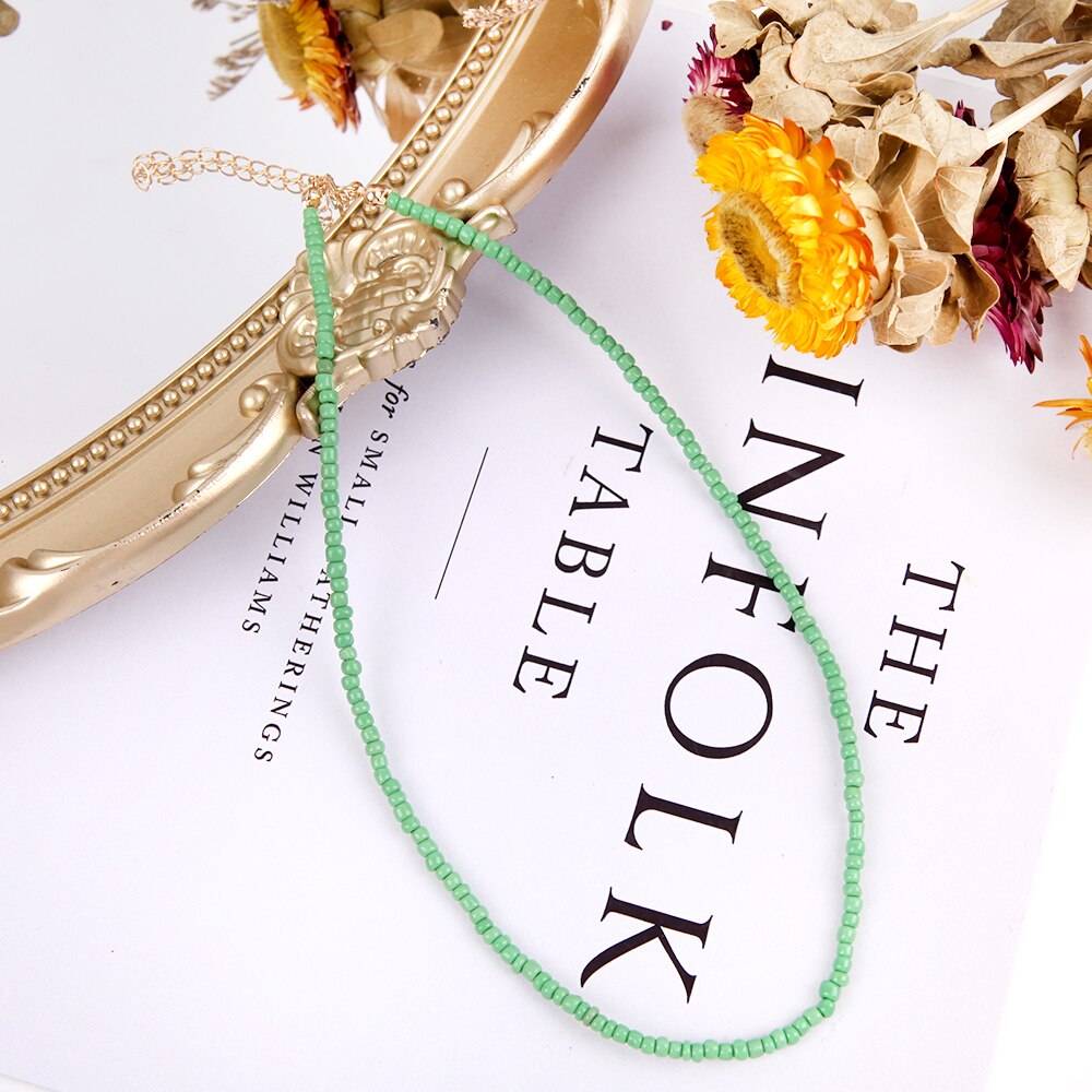 Handmade  Boho Colorful Resin Seeds Beads Short Necklaces Clavicle Choker Collars for Women Party Jewelry Fashion